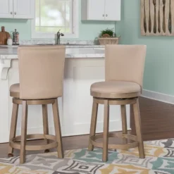 Kirkland's Home Rustic Taupe Upholstered Swivel Counter Stool- Bar Stools & Counter Height Stools
