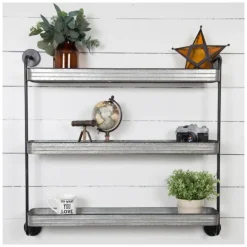 Kirkland's Home Rustic Three Tiered Galvanized Metal Wall Shelf- Shelves