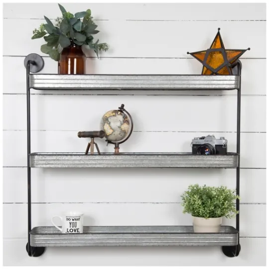 Kirkland's Home Rustic Three Tiered Galvanized Metal Wall Shelf- Shelves