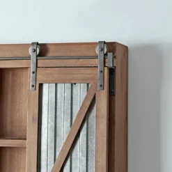 Kirkland's Home Rustic Walnut Sliding Metal Door Cabinet- Cabinets & Sideboards