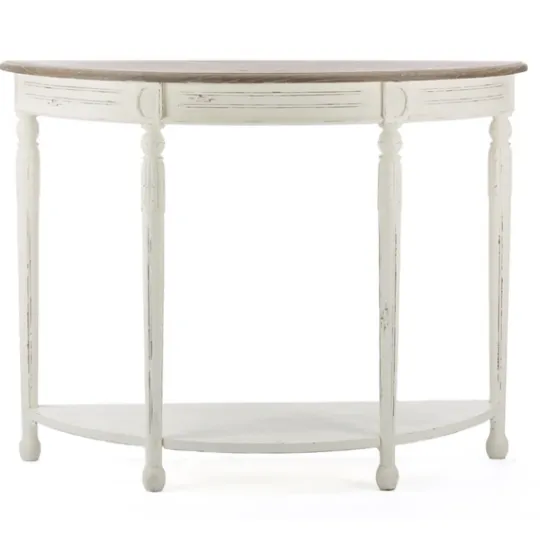 Kirkland's Home Rustic White Half Moon Console Table- Console Tables