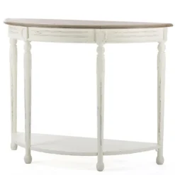 Kirkland's Home Rustic White Half Moon Console Table- Console Tables