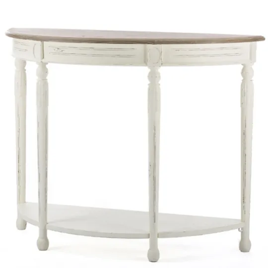 Kirkland's Home Rustic White Half Moon Console Table- Console Tables