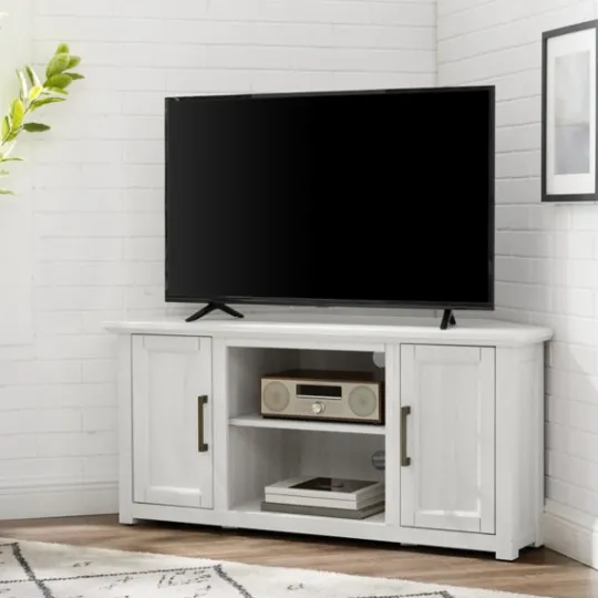 Kirkland's Home Rustic White Katy-Corner Tv Stand- Tv Stands & Media Consoles