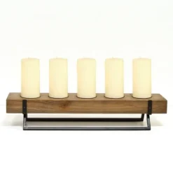 Kirkland's Home Rustic Wood Candle Runner With Metal Stand- Candle Holders