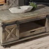 Kirkland's Home Rustic Wood Rolling Barn Door Coffee Table- Coffee Tables