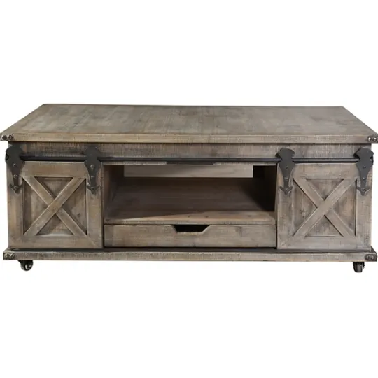 Kirkland's Home Rustic Wood Rolling Barn Door Coffee Table- Coffee Tables