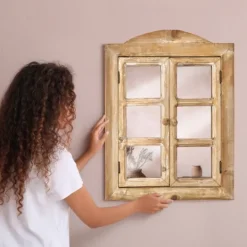 Kirkland's Home Rustic Wooden Dual Window Shutter Wall Mirror- Decorative Mirrors