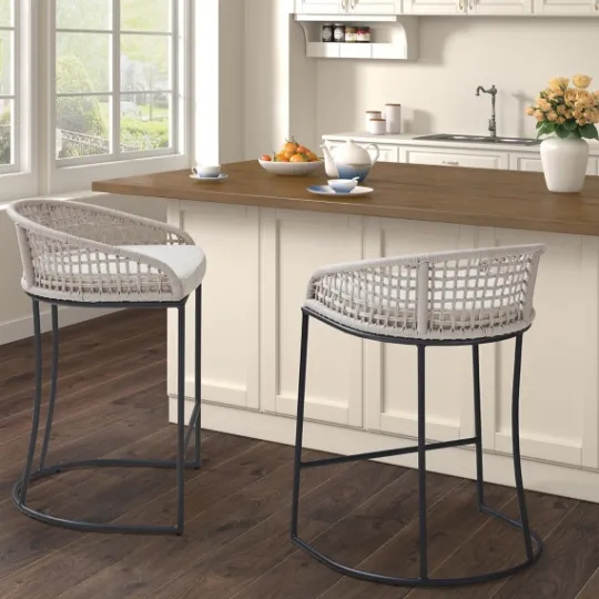 Kirkland's Home Rustic Woven Rope Back Counter Stool- Bar Stools & Counter Height Stools