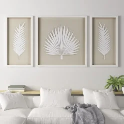 Kirkland's Home Sabal Rice Paper Palm Shadowbox Plaques, Set Of 3- Wall Plaques