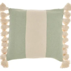 Kirkland's Home Sage And Ivory Striped Tassel Pillow- Pillows