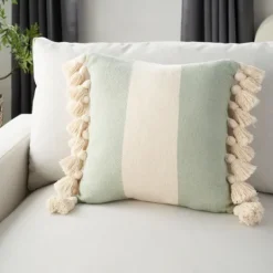 Kirkland's Home Sage And Ivory Striped Tassel Pillow- Pillows