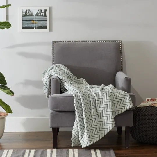 Kirkland's Home Sage Chevron Plush Throw- Blankets & Throws