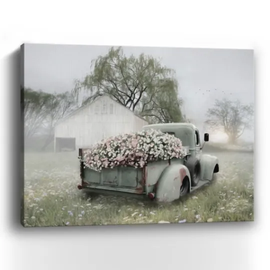 Kirkland's Home Sage Flower Truck Canvas Art Print, 30X24 In.- Canvas Art