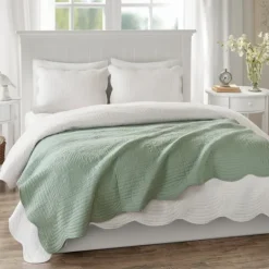 Kirkland's Home Sage Oversized Quilted Scalloped Edge Throw- Blankets & Throws