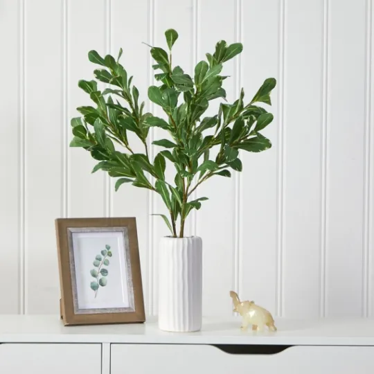 Kirkland's Home Salal Shrub In Oblong Ribbed Vase, 21 In.- Arrangements & Greenery