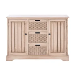 Kirkland's Home Sand Cabinet With Natural Woven Baskets- Cabinets & Sideboards