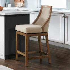 Kirkland's Home Sandy Beige Swivel Square Counter Stool- Bar Stools & Counter Height Stools