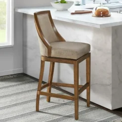 Kirkland's Home Sandy Beige Swivel Square Bar Stool- Bar Stools & Counter Height Stools