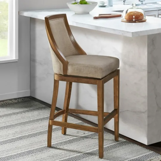 Kirkland's Home Sandy Beige Swivel Square Bar Stool- Bar Stools & Counter Height Stools