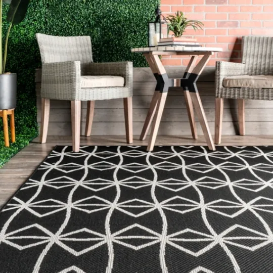 Kirkland's Home Sanford Gray Geometric Shapes Outdoor Rug, 5X8- Outdoor Rugs