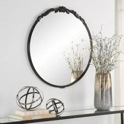 Kirkland's Home Satin Black Ornate Round Wall Mirror- Decorative Mirrors