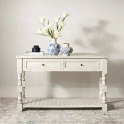 Kirkland's Home Savannah Cream Distressed Console Table- Console Tables
