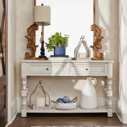 Kirkland's Home Savannah Cream Distressed Console Table- Console Tables