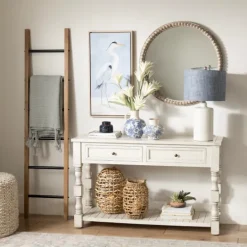 Kirkland's Home Savannah Cream Distressed Console Table- Console Tables