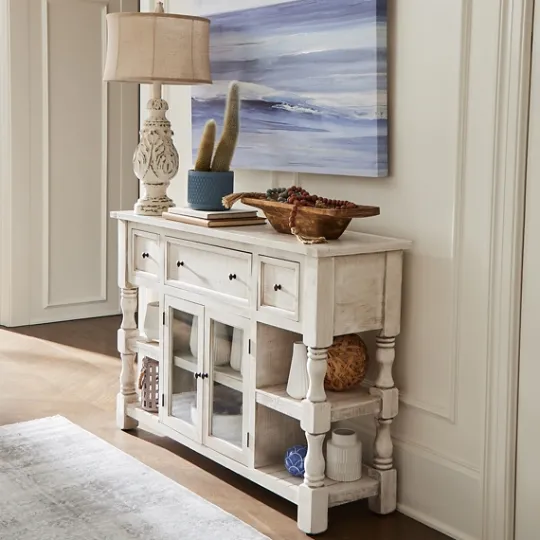 Kirkland's Home Savannah Cream Distressed Cabinet- Entryway Furniture