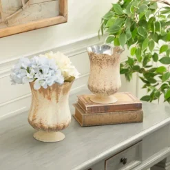 Kirkland's Home Scalloped Rustic Glass Cup Vases, Set Of 2- Vases