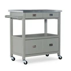 Kirkland's Home Scarlett Rolling 2-Door Steel Top Kitchen Cart- Kitchen Islands & Bar Carts
