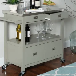 Kirkland's Home Scarlett Rolling 2-Door Steel Top Kitchen Cart- Kitchen Islands & Bar Carts
