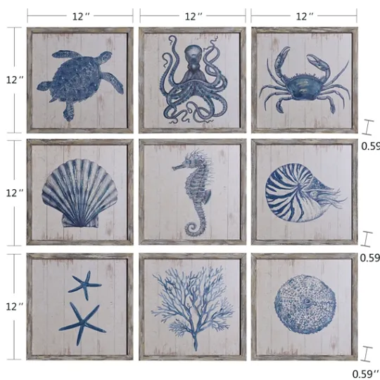 Kirkland's Home Sea Creatures Framed Wood Art Prints, Set Of 9- Framed Art
