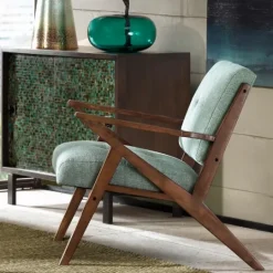 Kirkland's Home Seafoam Mid-Century Pecan Finish Accent Chair- Accent Chairs