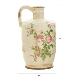 Kirkland's Home Shabby Chic Ivory Floral Pitcher Vase- Vases
