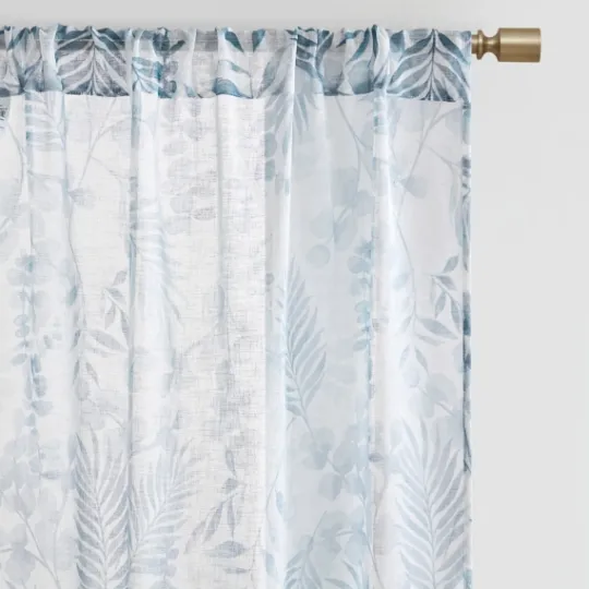 Kirkland's Home Sheer Blue Botanical Curtain Panel Set, 95 In.- Curtains & Drapes