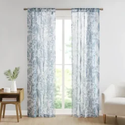 Kirkland's Home Sheer Blue Botanical Curtain Panel Set, 84 In.- Curtains & Drapes