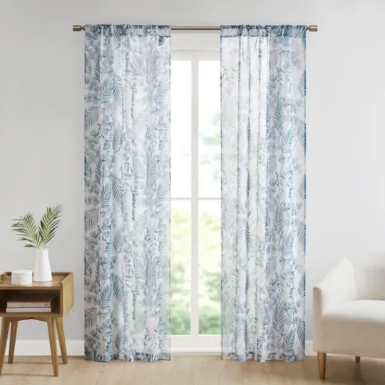 Kirkland's Home Sheer Blue Botanical Curtain Panel Set, 84 In.- Curtains & Drapes