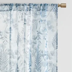 Kirkland's Home Sheer Blue Botanical Curtain Panel Set, 84 In.- Curtains & Drapes