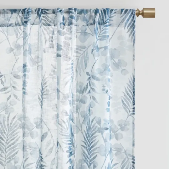 Kirkland's Home Sheer Blue Botanical Curtain Panel Set, 84 In.- Curtains & Drapes