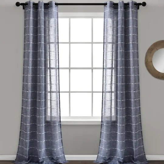 Kirkland's Home Sheer Navy Textured Curtain Panel Set, 84 In.- Curtains & Drapes
