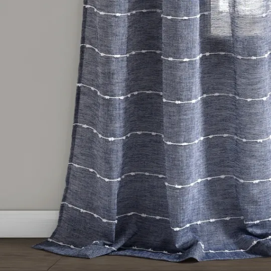 Kirkland's Home Sheer Navy Textured Curtain Panel Set, 84 In.- Curtains & Drapes