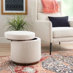 Kirkland's Home Sherpa Upholstered Storage Ottoman- Benches & Ottomans