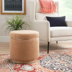 Kirkland's Home Sherpa Upholstered Storage Ottoman- Benches & Ottomans