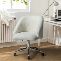 Kirkland's Home Sherpa Upholstered Swivel Office Chair- Office Furniture