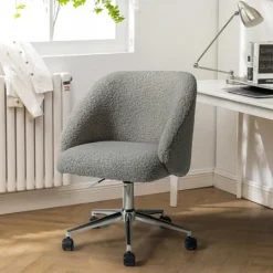 Kirkland's Home Sherpa Upholstered Swivel Office Chair- Office Furniture