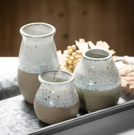 Kirkland's Home Short Terracotta Two-Tone Speckled Vases, Set Of 3- Vases