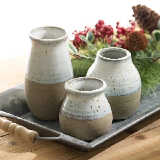 Kirkland's Home Short Terracotta Two-Tone Speckled Vases, Set Of 3- Vases