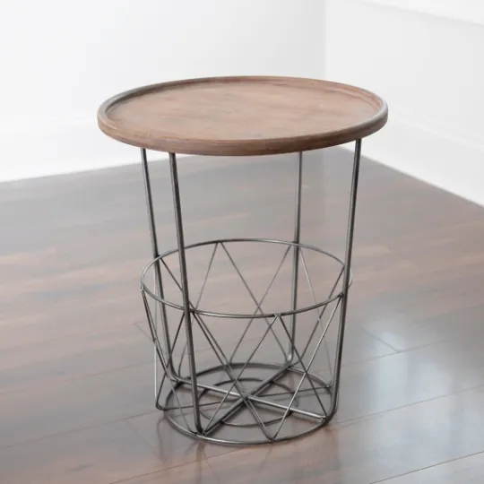 Kirkland's Home Side Table With Metal Wire Basket- Accent & End Tables